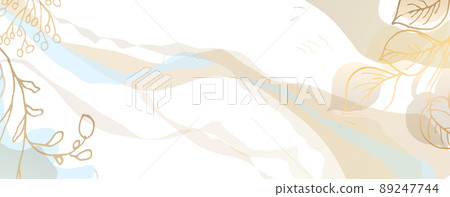 Luxurious golden wallpaper. Banner with branches and leaves. Background with spots. Watercolor blue, gold spots on a white background. Golden flowers and branches. vector file. Luxurious golden wallpaper. Banner with branches and leaves. Background with spots. Watercolor blue, gold spots on a white background. Golden flowers and branches. vector file. 89247744