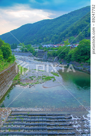 View from near the Ashio sand field entrance bus stop, lower Watarase River, early summer scenery 89247782