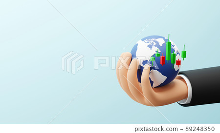 Investment concept design of business hand holding global with candlestick chart 3D render 89248350