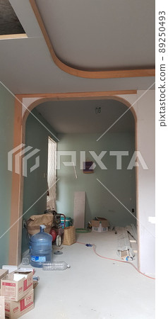 Construction site. Carpenter. Woodworking. Image. Design. Bird egg. Deck. Window frame construction. 89250493