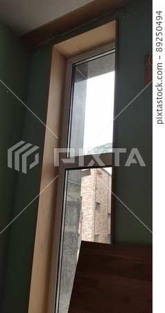 Construction site. Carpenter. Woodworking. Image. Design. Bird egg. Deck. Window frame construction. 89250494