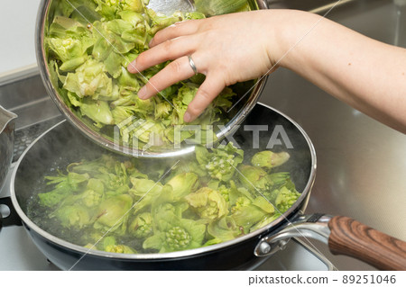 Boil the butterbur sprout ~ Put the butterbur sprout in the pot Boil the butterbur sprout ~ Put the butterbur sprout in the pot 89251046
