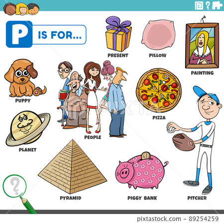 letter p words educational set with cartoon characters letter p words educational set with cartoon characters 89254259
