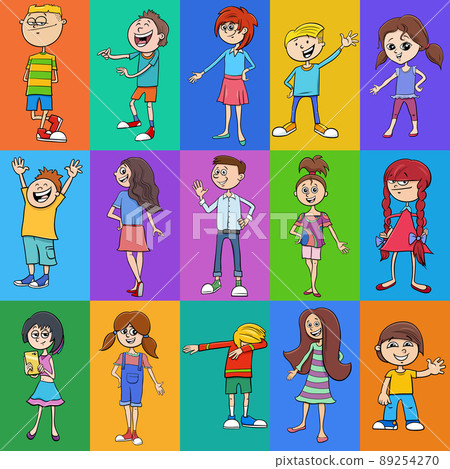 pattern or background design with cartoon children characters 89254270