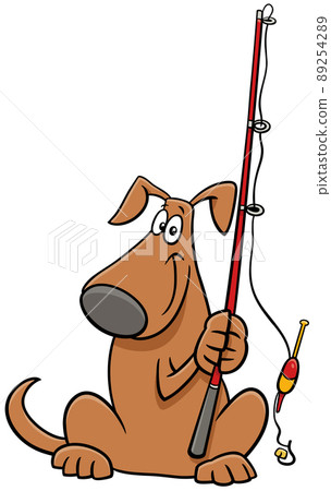 cartoon dog comic animal character with fishing rod cartoon dog comic animal character with fishing rod 89254289