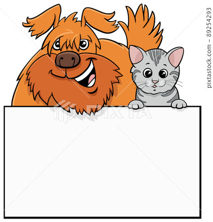 cartoon cat and dog with blank singboard graphic design cartoon cat and dog with blank singboard graphic design 89254293
