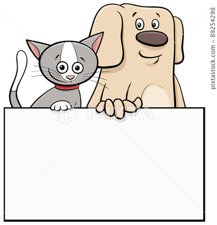 cartoon cat and dog with white card graphic design cartoon cat and dog with white card graphic design 89254298