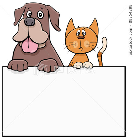 cartoon cat and dog with blank board graphic design cartoon cat and dog with blank board graphic design 89254299