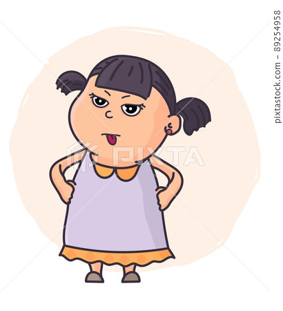little grimacing girl vector illustration. Emotional expression little grimacing girl vector illustration. Emotional expression 89254958