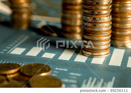 Pile of gold coins stack in finance treasury deposit bank account for saving 89256111