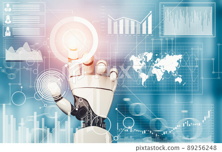 Futuristic AI thinking of droid robot artificial intelligence concept 89256248