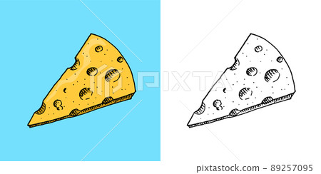 Cheese for market or grocery store. Fresh organic milk. Vector Engraved hand drawn sketch for label Cheese for market or grocery store. Fresh organic milk. Vector Engraved hand drawn sketch for label 89257095
