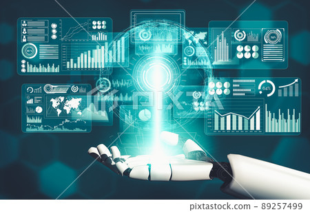 Futuristic AI thinking of droid robot artificial intelligence concept Futuristic AI thinking of droid robot artificial intelligence concept 89257499
