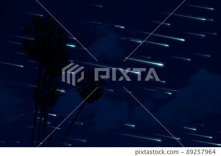 meteor rain on the night sky dark cloud and coconut tree 89257964