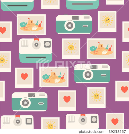 Summer seamless pattern with cameras and vector Summer seamless pattern with cameras and vector 89258267