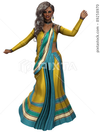3D Indian girl in yellow saree 89258970