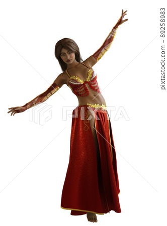 3D Belly dancer girl in red outfit - Stock Illustration [89258983] - PIXTA