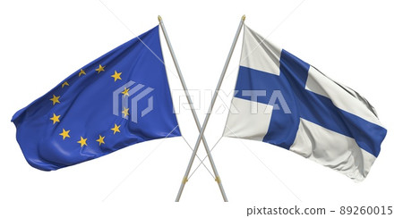 Flags of Finland and the European Union EU on... - Stock Illustration ...