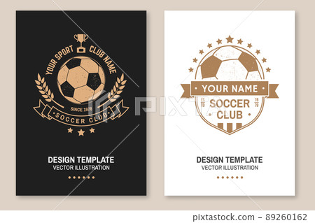 Set of soccer club badge template. Vector illustration. Flyer, brochure, banner, poster with soccer player silhouettes. 89260162