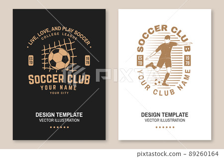 Set of soccer club badge template. Vector illustration. Flyer, brochure, banner, poster with soccer player silhouettes. 89260164