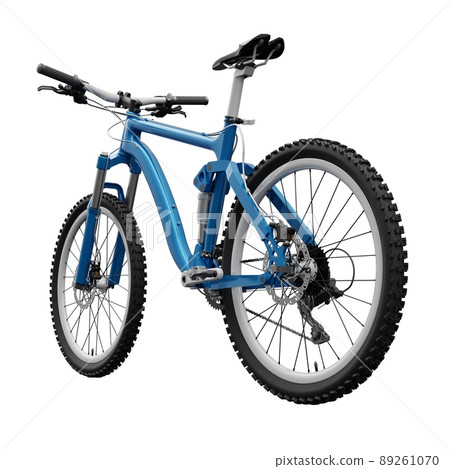 Blue mountain bike on an isolated white background. 3d rendering. Blue mountain bike on an isolated white background. 3d rendering. 89261070