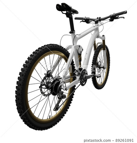 White mountain bike on an isolated white background. 3d rendering. 89261091