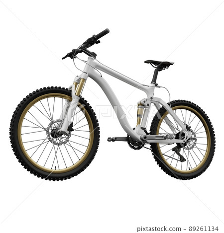 White mountain bike on an isolated white background. 3d rendering. 89261134