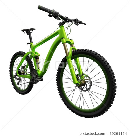 Green mountain bike on an isolated white background. 3d rendering. Green mountain bike on an isolated white background. 3d rendering. 89261154