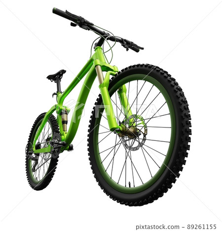Green mountain bike on an isolated white background. 3d rendering. Green mountain bike on an isolated white background. 3d rendering. 89261155