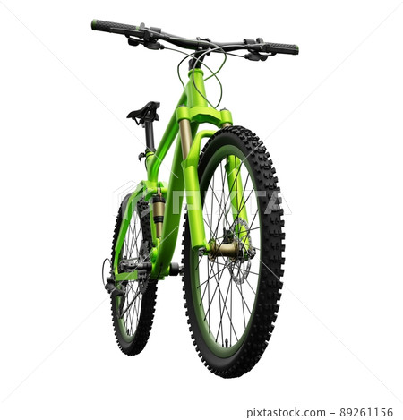 Green mountain bike on an isolated white background. 3d rendering. Green mountain bike on an isolated white background. 3d rendering. 89261156