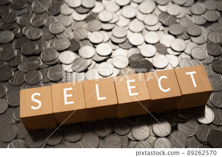 選擇/選擇的圖像 | 上面寫有“SELECT”的積木和硬幣 89262570