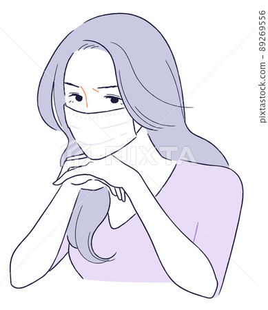 Adult mask woman angry with a cheek cane Adult mask woman angry with a cheek cane 89269556