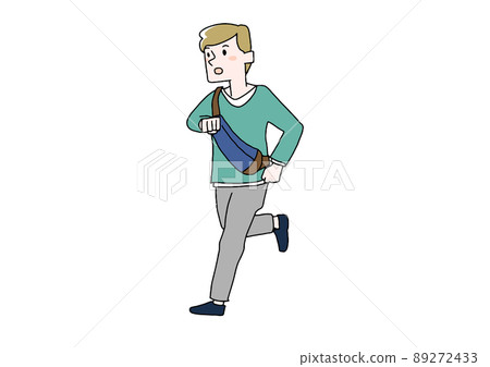 一個隨意而活躍的男人，節奏很快，一個滑稽的手寫人物矢量，一個溫暖的線條畫 89272433