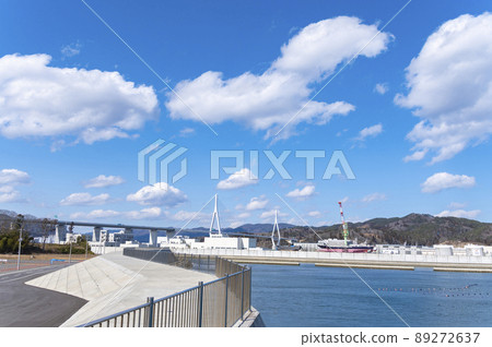 Blue sky and Kesennuma Bay crossing bridge Blue sky and Kesennuma Bay crossing bridge 89272637