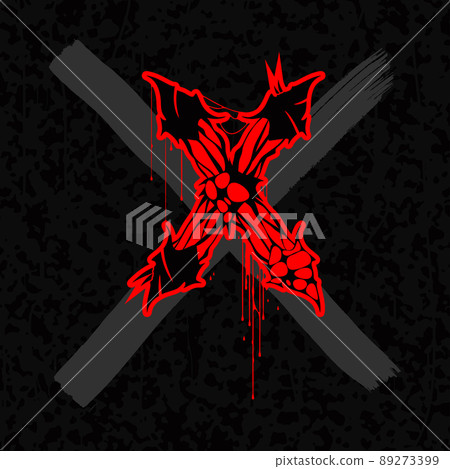 Red letter with spines and bloodlines on dark background. Red letter with spines and bloodlines on dark background. 89273399