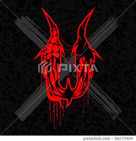 Red letter with spines and bloodlines on dark background. Red letter with spines and bloodlines on dark background. 89273404