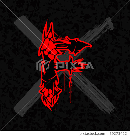 Red letter with spines and bloodlines on dark background. Red letter with spines and bloodlines on dark background. 89273422