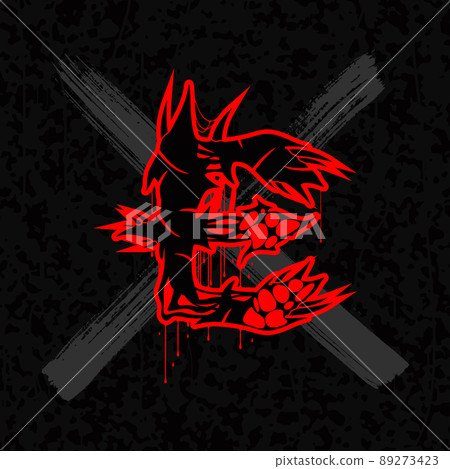 Red letter with spines and bloodlines on dark background. Red letter with spines and bloodlines on dark background. 89273423