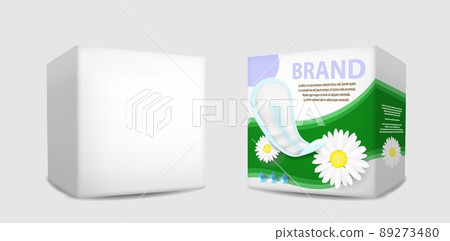 Sanitary napkin packaging box mockup set, vector isolated illustration 89273480