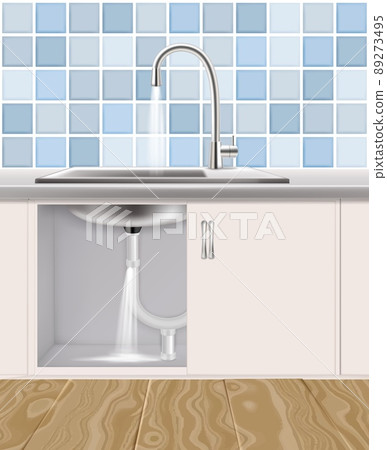 Leaking water pipe, plumbing accident vector illustration 89273495