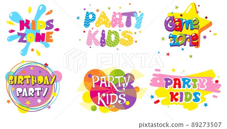 Birthday party kids zone label banner set, vector isolated illustration Birthday party kids zone label banner set, vector isolated illustration 89273507