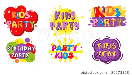 Birthday party kids zone label banner set, vector isolated illustration 89273508