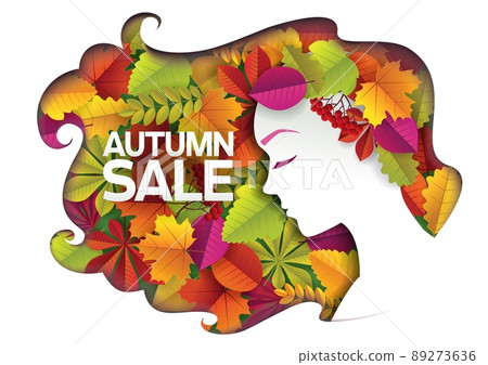 Beauty autumn sale, vector paper cut illustration 89273636