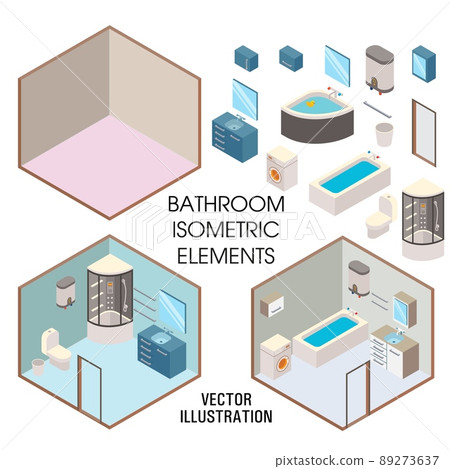 Bathroom interior constructor, vector flat isometric illustration 89273637