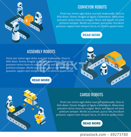 Vector isometric industrial robots banner set Vector isometric industrial robots banner set 89273780