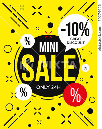 Mini sale only 24 hour 10 great discount banner template. Guaranteed clearance offer of retail promotion marketing campaign vector illustration Mini sale only 24 hour 10 great discount banner template. Guaranteed clearance offer of retail promotion marketing campaign vector illustration 89274696