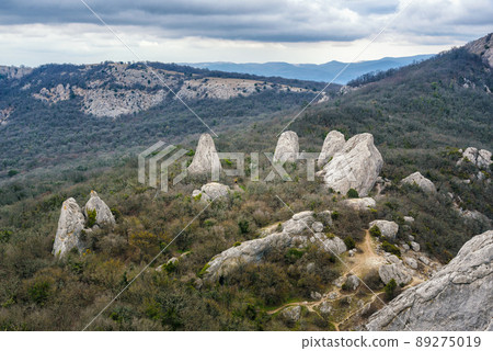 View of Temple of the Sun, Tyshlar rocks from Ilyas-Kaya mountain. Crimea View of Temple of the Sun, Tyshlar rocks from Ilyas-Kaya mountain. Crimea 89275019