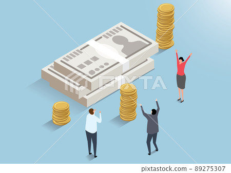 Isometric_People who are happy in front of a wad of bills 89275307