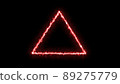 Empty triangle frame with electric power border glowing, burning flame sign. Blank triangle fire with electric power around frame lights. The best stock photo image red electric power 89275779