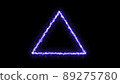 Empty triangle frame with electric power border glowing, burning flame sign. Blank triangle fire with electric power around frame lights. The best stock photo image purple electric power 89275780